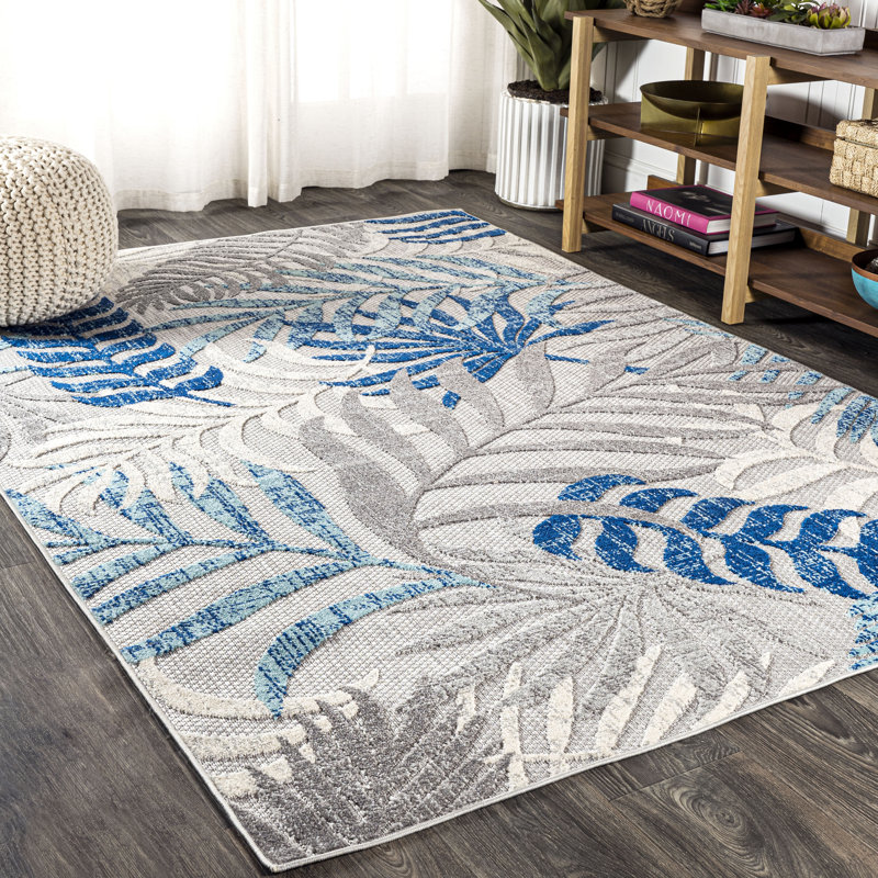 Bayou Breeze Mandalay Floral Gray/Blue/Cream Indoor/Outdoor Area Rug